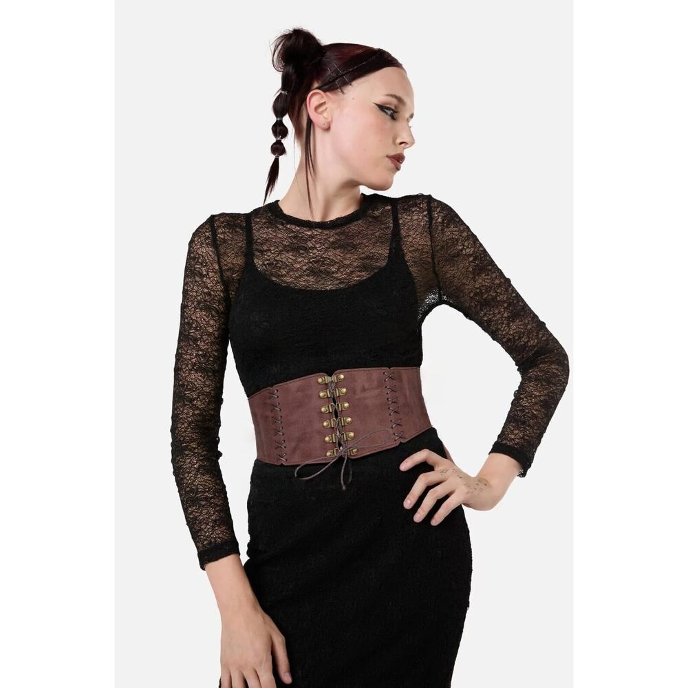 8645 Women Leather Corset Belt Elastic Stretch Wide Wasit Lace-up - Picture 4 of 6